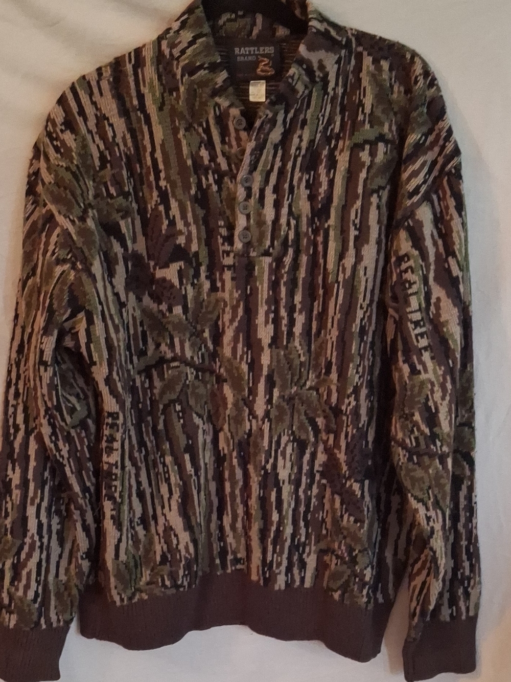Vintage 90s Rattlers Brand Realtree Camo Knit Sweater Mens 2X Made in USA Gorpco